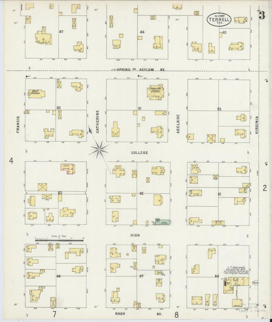 Sanborn Fire Insurance Map from Terrell, Kaufman County, Texas (1897), Sheet #0003 - Historic Sanborn Fire Insurance Map Print, vintage old map wall art, antique decor, genealogy gift, Texas Texas map