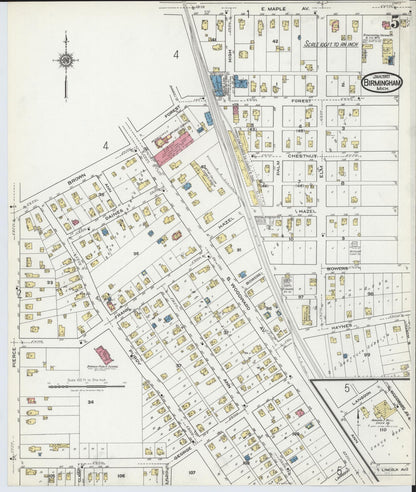 Sanborn Fire Insurance Map from Birmingham, Oakland County, Michigan (1921), Sheet #0005 - Complete Map Set gallery image, historic Sanborn map, vintage wall art, Michigan Michigan