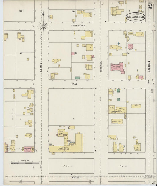 Sanborn Fire Insurance Map from Tallahassee, Leon County, Florida (1895), Sheet #0002 - Historic Sanborn Fire Insurance Map Print, vintage old map wall art, antique decor, genealogy gift, Florida Florida map