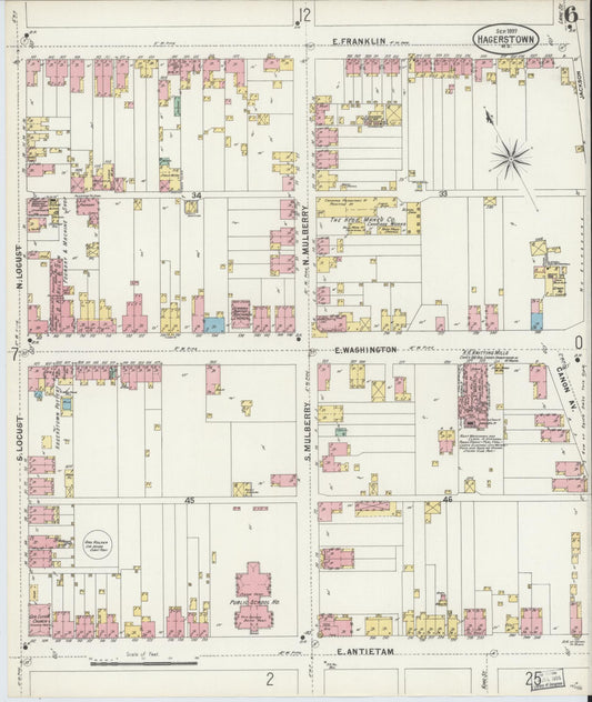 Sanborn Fire Insurance Map from Hagerstown, Washington County, Maryland (1897), Sheet #0006 - Historic Sanborn Fire Insurance Map Print, vintage old map wall art, antique decor, genealogy gift, Maryland Maryland map