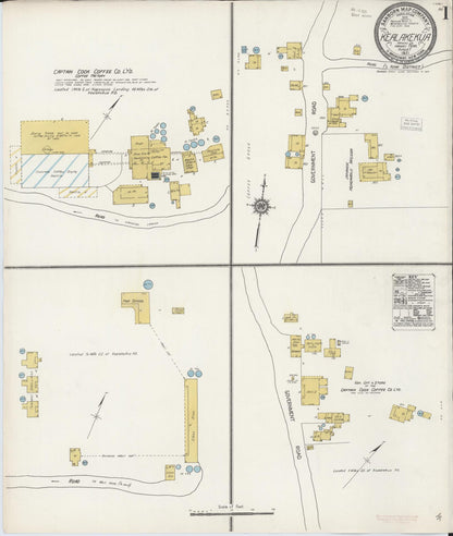 Sanborn Fire Insurance Map from Kealakekua, Hawaii County, Hawaii (1921), Sheet #0001 - Historic Sanborn Fire Insurance Map Print, vintage old map wall art, antique decor, genealogy gift, Kealakekua Hawaii map