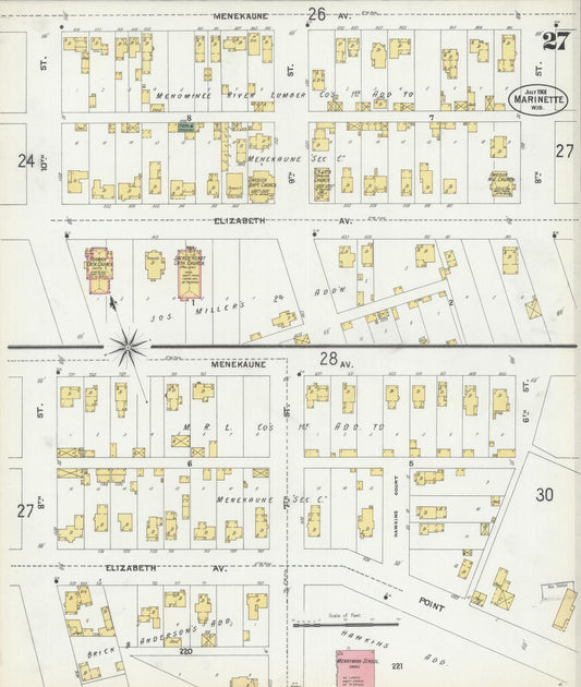Sanborn Fire Insurance Map from Marinette, Marinette County, Wisconsin (1901), Sheet #0027 - Historic Sanborn Fire Insurance Map Print, vintage old map wall art, antique decor, genealogy gift, Wisconsin Wisconsin map