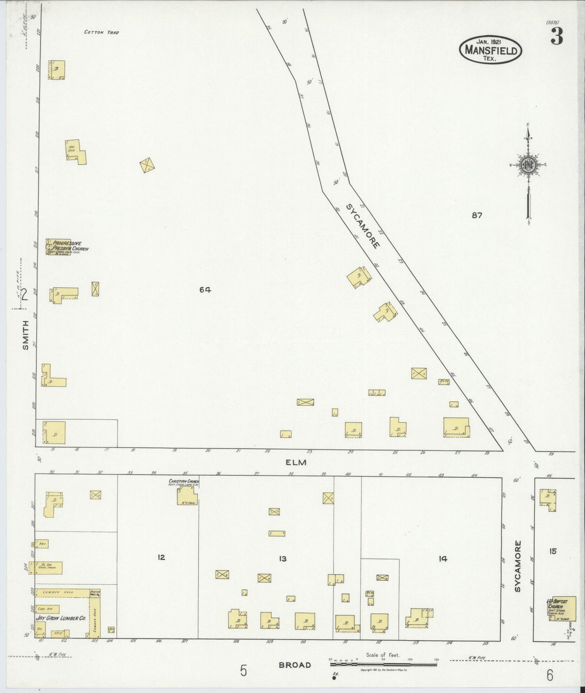 Sanborn Fire Insurance Map from Mansfield, Tarrant County, Texas (1921), Sheet #0003 - Complete Map Set gallery image, historic Sanborn map, vintage wall art, Texas Texas