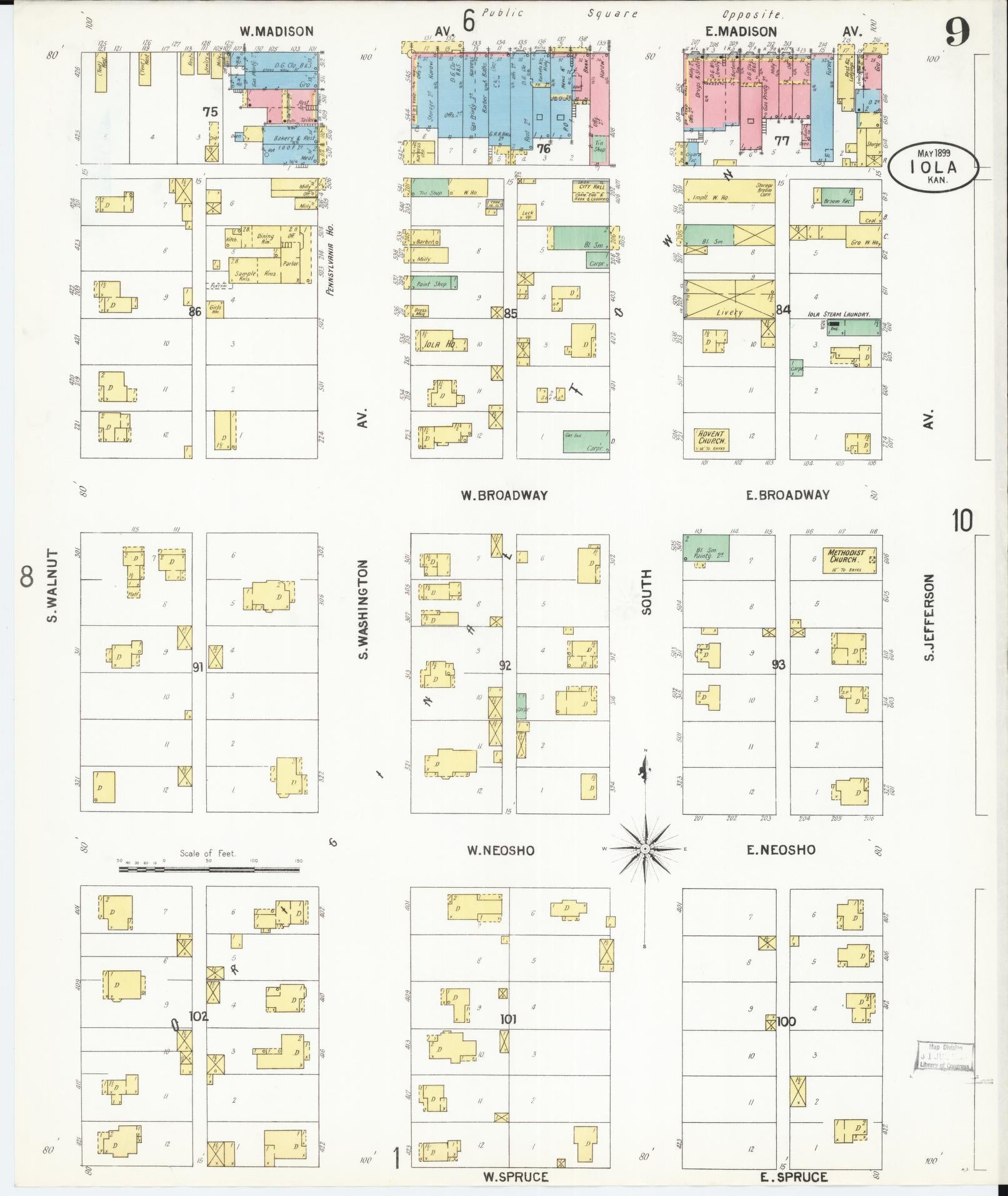 Sanborn Fire Insurance Map from Iola, Allen County, Kansas (1899), Sheet #0009 - Historic Sanborn Fire Insurance Map Print, vintage old map wall art, antique decor, genealogy gift, Kansas Kansas map