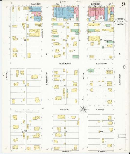 Sanborn Fire Insurance Map from Iola, Allen County, Kansas (1899), Sheet #0009 - Historic Sanborn Fire Insurance Map Print, vintage old map wall art, antique decor, genealogy gift, Kansas Kansas map