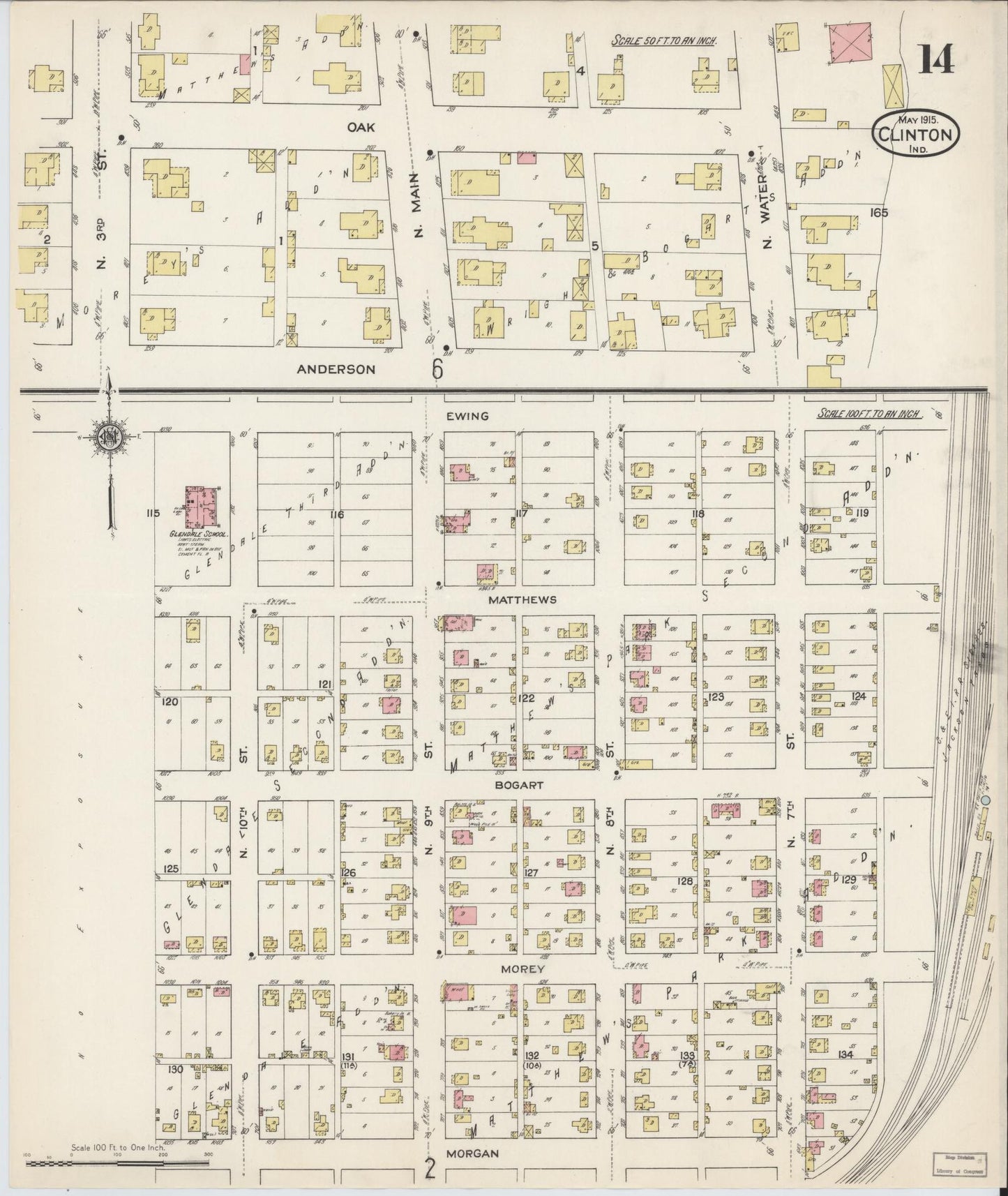 Sanborn Fire Insurance Map from Clinton, Vermillion County, Indiana (1915), Sheet #0014 - Historic Sanborn Fire Insurance Map Print, vintage old map wall art, antique decor, genealogy gift, Indiana Indiana map