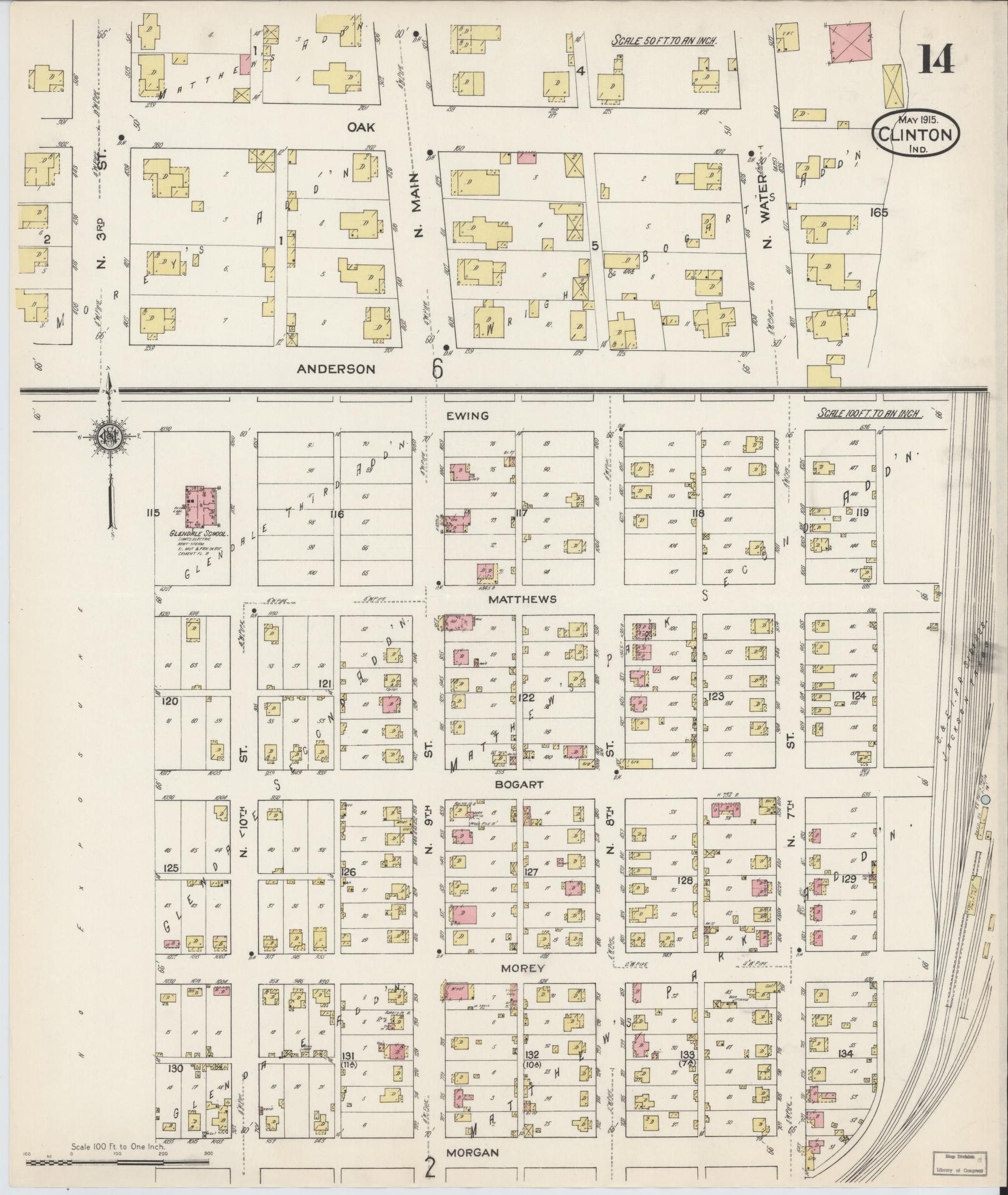 Sanborn Fire Insurance Map from Clinton, Vermillion County, Indiana (1915), Sheet #0014 - Historic Sanborn Fire Insurance Map Print, vintage old map wall art, antique decor, genealogy gift, Indiana Indiana map