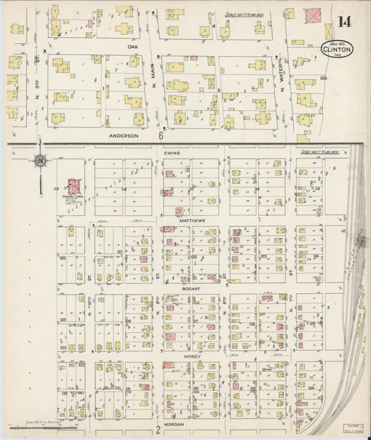Sanborn Fire Insurance Map from Clinton, Vermillion County, Indiana (1915), Sheet #0014 - Historic Sanborn Fire Insurance Map Print, vintage old map wall art, antique decor, genealogy gift, Indiana Indiana map