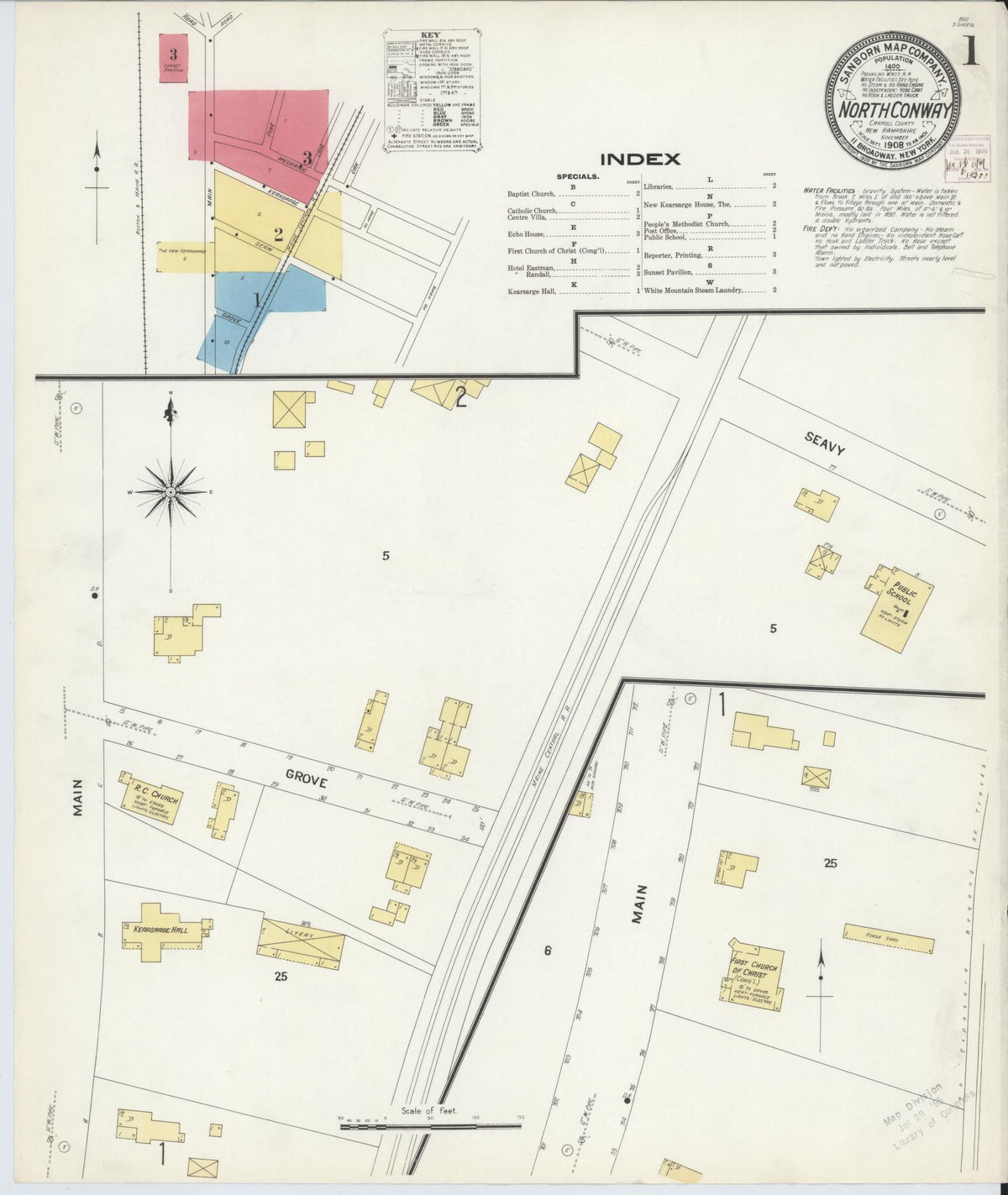 Sanborn Fire Insurance Map from North Conway, Carroll County, New Hampshire (1908), Sheet #0001 - Complete Map Set gallery image, historic Sanborn map, vintage wall art, New Hampshire New Hampshire