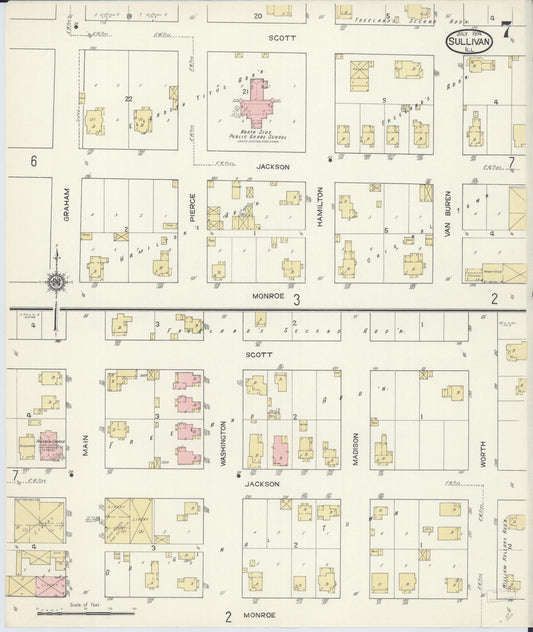 Sanborn Fire Insurance Map from Sullivan, Moultrie County, Illinois (1914), Sheet #0007 - Historic Sanborn Fire Insurance Map Print, vintage old map wall art, antique decor, genealogy gift, Illinois Illinois map