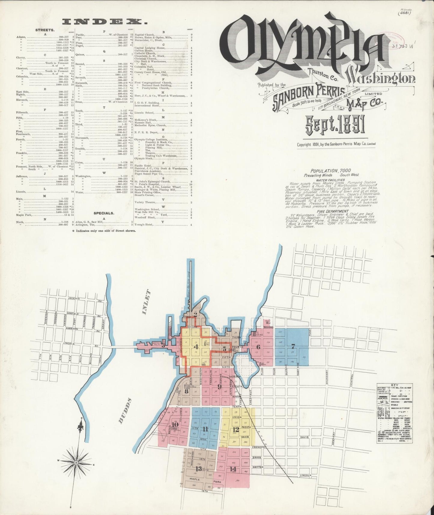 Sanborn Fire Insurance Map from Olympia, Thurston County, Washington (1891), Sheet #0001 - Complete Map Set gallery image, historic Sanborn map, vintage wall art, Washington Washington