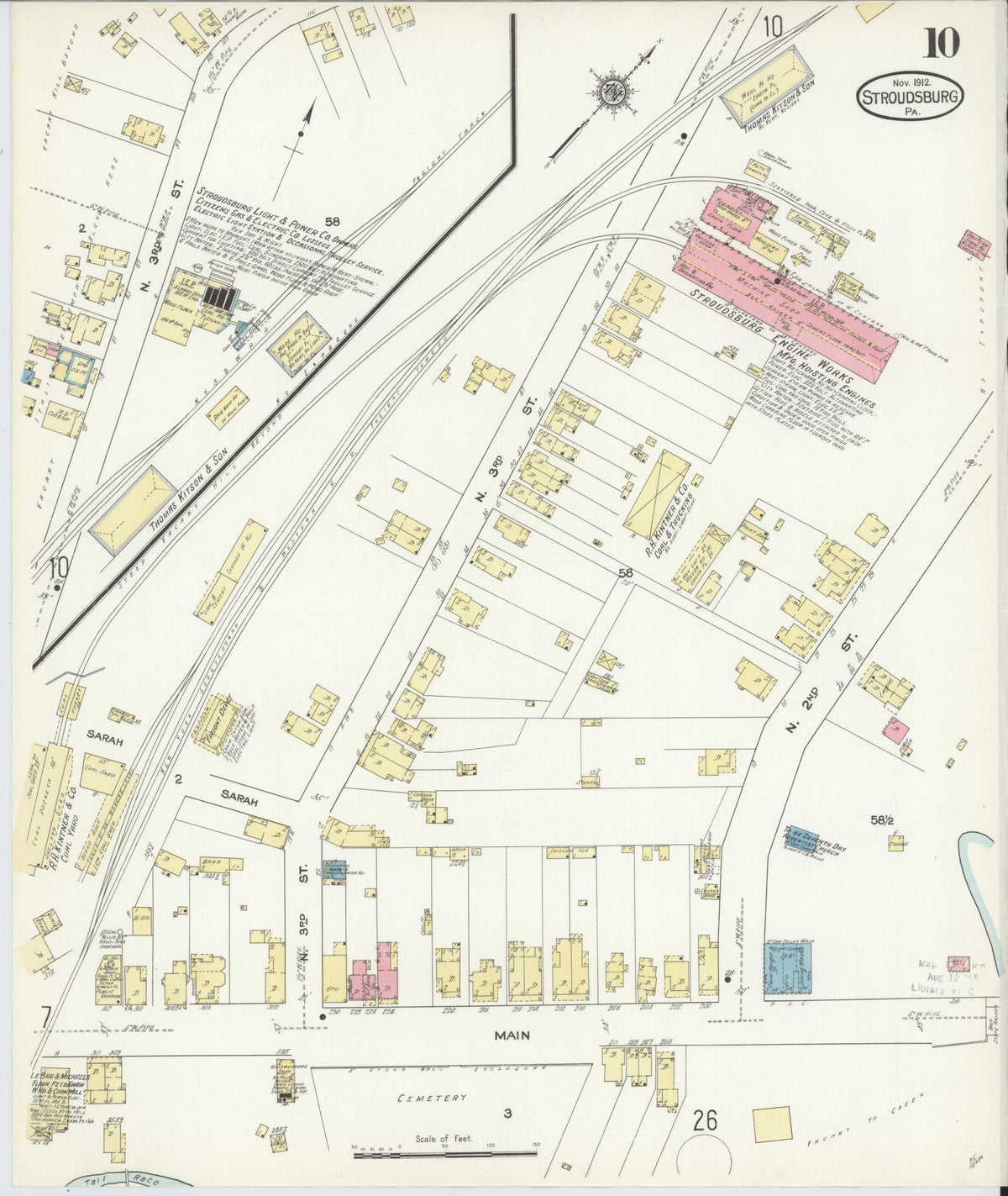 Sanborn Fire Insurance Map from Stroudsburg, Monroe County, Pennsylvania (1912), Sheet #0010 - Historic Sanborn Fire Insurance Map Print, vintage old map wall art, antique decor, genealogy gift, Pennsylvania Pennsylvania map