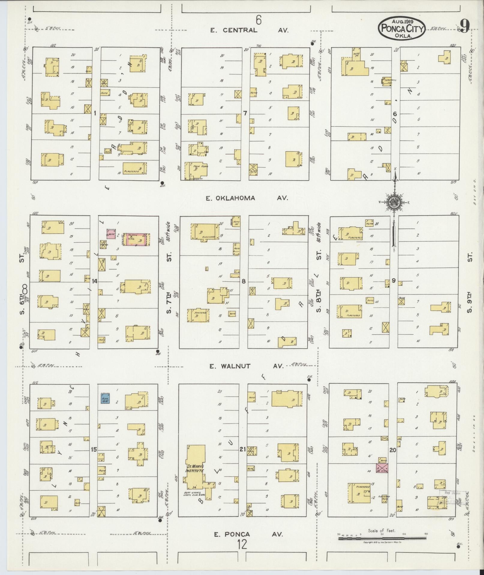 Sanborn Fire Insurance Map from Ponca City, Kay County, Oklahoma (1919), Sheet #0009 - Complete Map Set gallery image, historic Sanborn map, vintage wall art, Oklahoma Oklahoma
