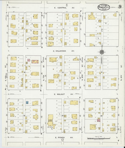 Sanborn Fire Insurance Map from Ponca City, Kay County, Oklahoma (1919), Sheet #0009 - Complete Map Set gallery image, historic Sanborn map, vintage wall art, Oklahoma Oklahoma