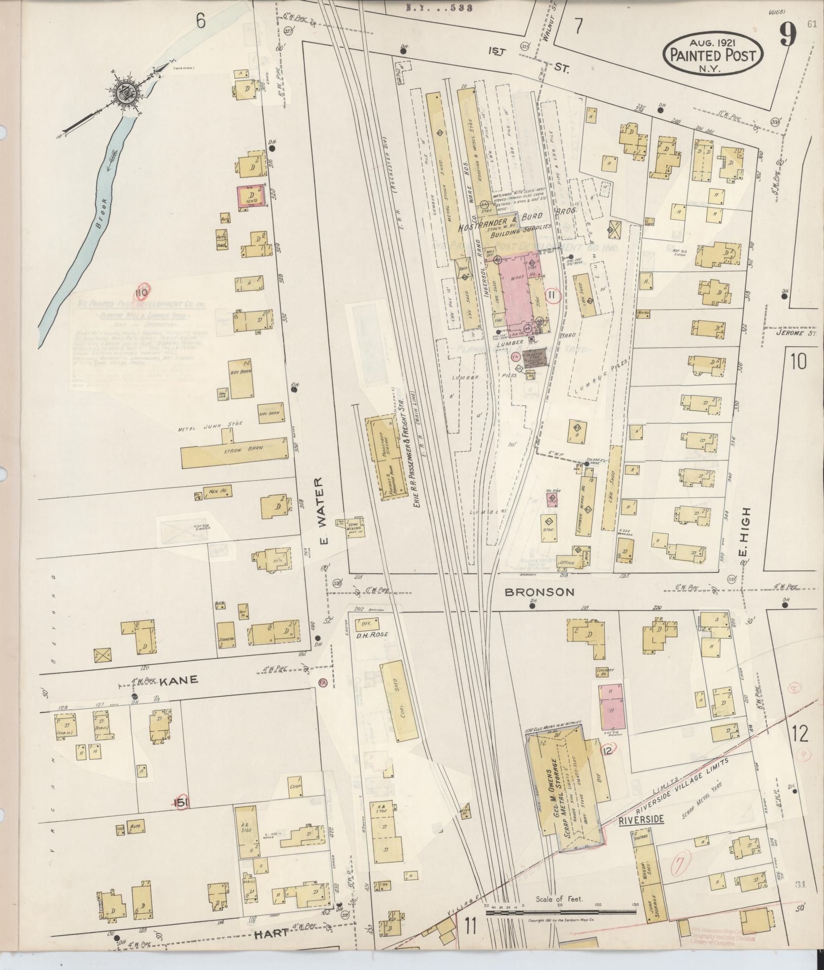 Sanborn Fire Insurance Map from Painted Post, Steuben County, New York (1943), Sheet #0009 - Complete Map Set gallery image, historic Sanborn map, vintage wall art, New York New York