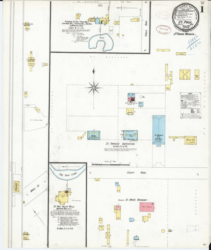 Sanborn Fire Insurance Map from Saint Paul, Neosho County, Kansas (1899), Sheet #0001 - Complete Map Set gallery image, historic Sanborn map, vintage wall art, Kansas Kansas