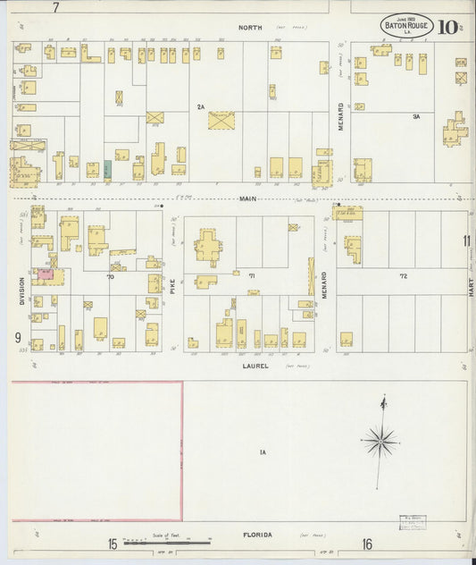 Sanborn Fire Insurance Map from Baton Rouge, East Baton Rouge Parish, Louisiana (1903), Sheet #0010 - Historic Sanborn Fire Insurance Map Print, vintage old map wall art, antique decor, genealogy gift, Louisiana Louisiana map