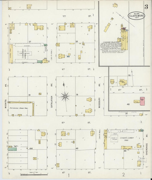 Sanborn Fire Insurance Map from Claremore, Rogers County, Oklahoma (1898), Sheet #0003 - Historic Sanborn Fire Insurance Map Print, vintage old map wall art, antique decor, genealogy gift, Oklahoma Oklahoma map