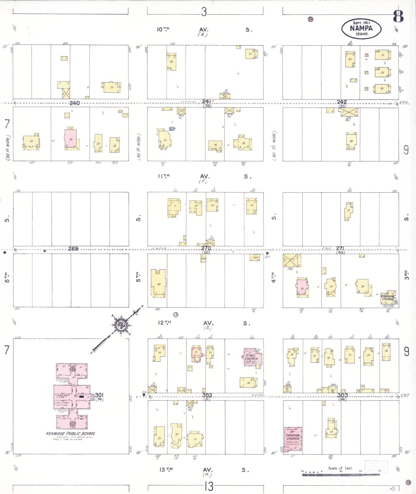 Sanborn Fire Insurance Map from Nampa, Canyon County, Idaho (1911), Sheet #0008 - Complete Map Set gallery image, historic Sanborn map, vintage wall art, Idaho Idaho