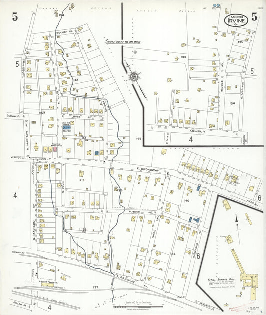 Sanborn Fire Insurance Map from Irvine, Estill County, Kentucky (1923), Sheet #0005 - Historic Sanborn Fire Insurance Map Print, vintage old map wall art, antique decor, genealogy gift, Kentucky Kentucky map