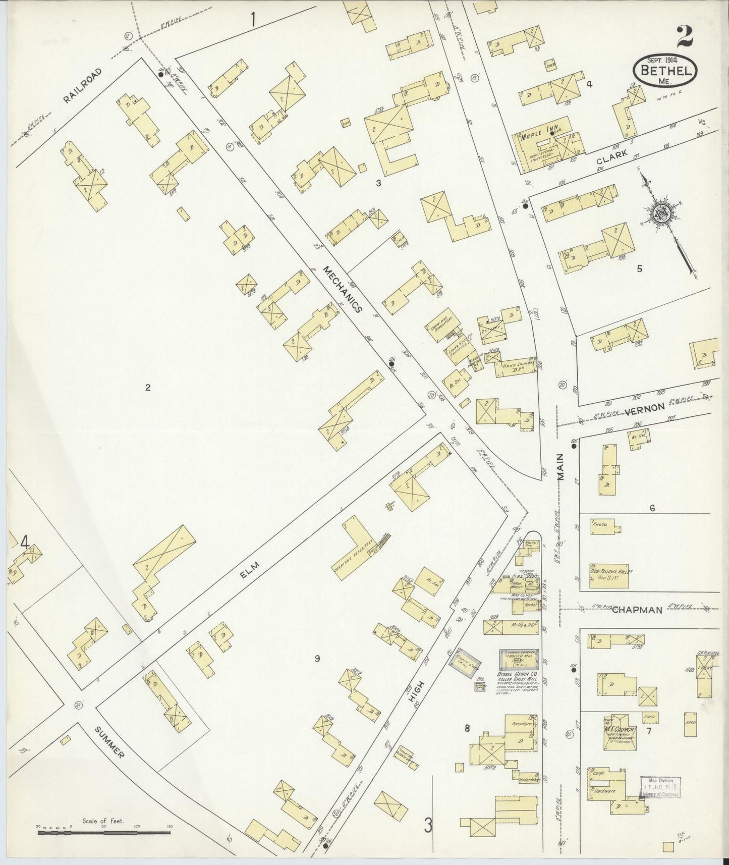 Sanborn Fire Insurance Map from Bethel, Oxford County, Maine (1914), Sheet #0002 - Complete Map Set gallery image, historic Sanborn map, vintage wall art, Maine Maine