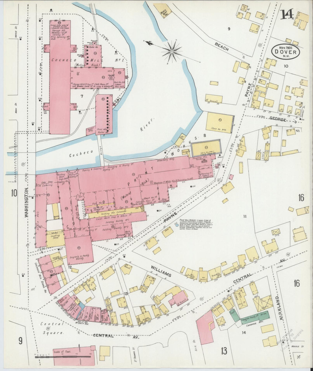 Sanborn Fire Insurance Map from Dover, Strafford County, New Hampshire (1905), Sheet #0014 - Complete Map Set gallery image, historic Sanborn map, vintage wall art, New Hampshire New Hampshire