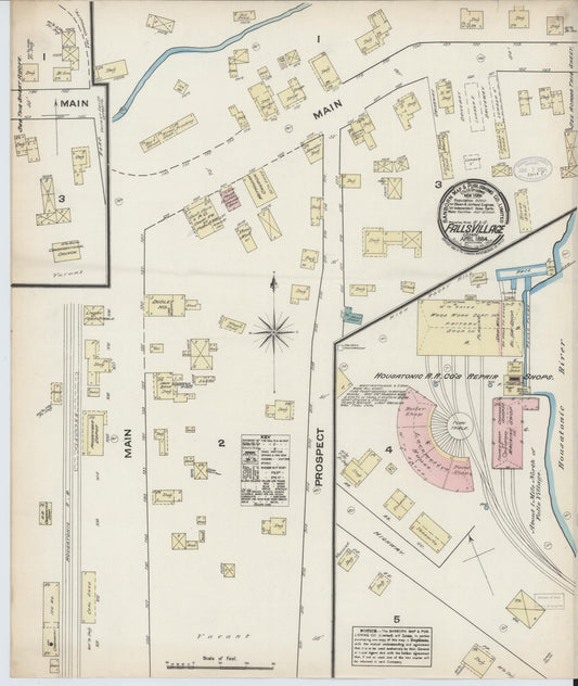 Sanborn Fire Insurance Map from Falls Village, Litchfield County, Connecticut (1884), Sheet #0001 - Historic Sanborn Fire Insurance Map Print, vintage old map wall art, antique decor, genealogy gift, Connecticut Connecticut map