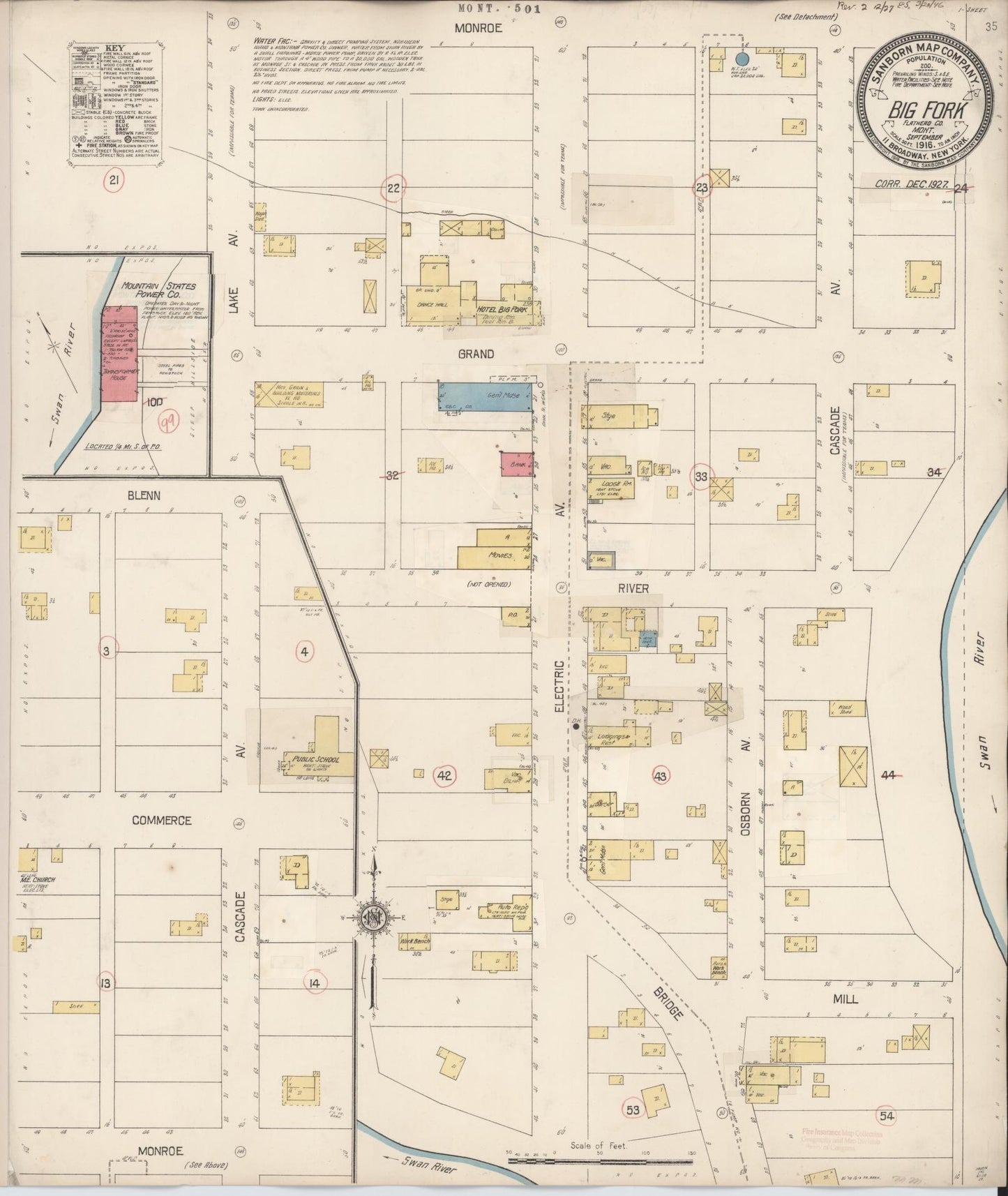 Sanborn Fire Insurance Map from Big Fork, Flathead County, Montana (1927), Sheet #0001 - Historic Sanborn Fire Insurance Map Print, vintage old map wall art, antique decor, genealogy gift, Montana Montana map