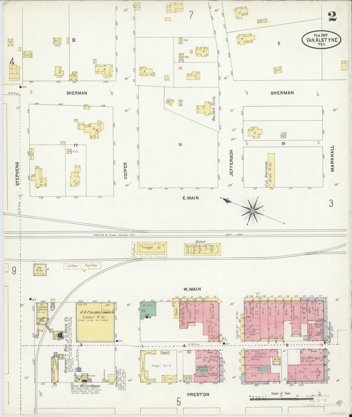 Sanborn Fire Insurance Map from Van Alstyne, Grayson County, Texas (1907), Sheet #0002 - Complete Map Set gallery image, historic Sanborn map, vintage wall art, Texas Texas