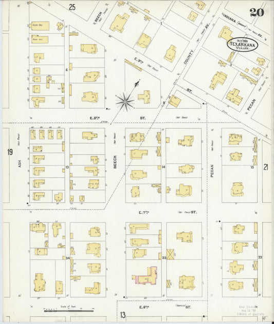 Sanborn Fire Insurance Map from Texarkana, Bowie County, Texas (1905), Sheet #0020 - Historic Sanborn Fire Insurance Map Print, vintage old map wall art, antique decor, genealogy gift, Texas Texas map