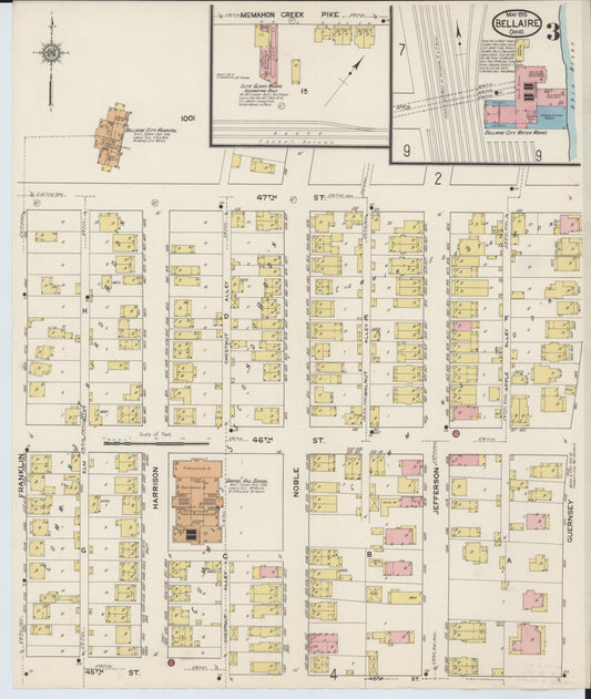 Sanborn Fire Insurance Map from Bellaire, Belmont County, Ohio (1915), Sheet #0003 - Historic Sanborn Fire Insurance Map Print, vintage old map wall art, antique decor, genealogy gift, Ohio Ohio map
