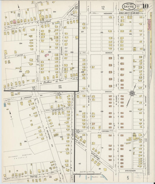 Sanborn Fire Insurance Map from Sayre, Bradford County, Pennsylvania (1915), Sheet #0010 - Historic Sanborn Fire Insurance Map Print, vintage old map wall art, antique decor, genealogy gift, Pennsylvania Pennsylvania map
