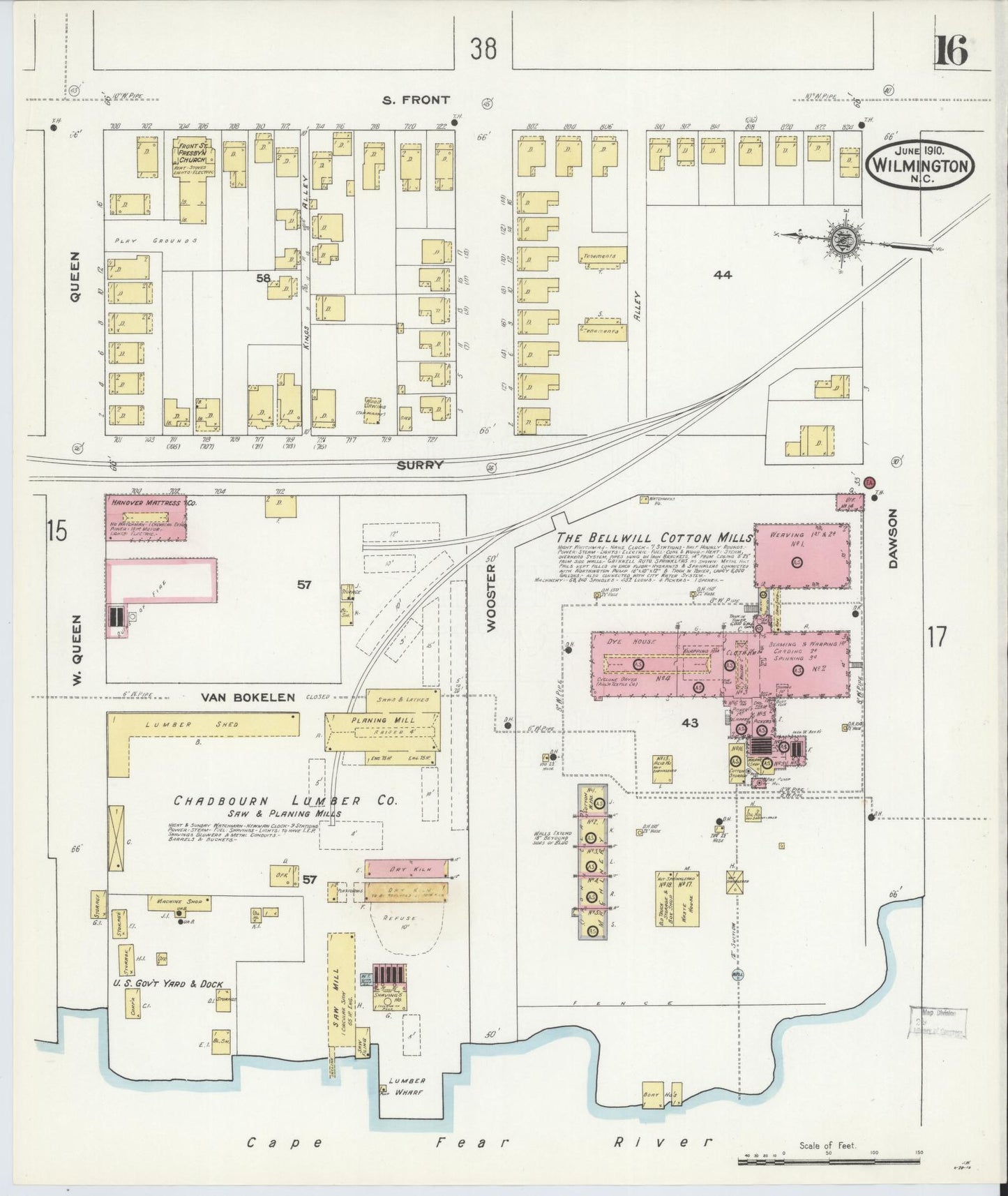 Sanborn Fire Insurance Map from Wilmington, New Hanover County, North Carolina (1910), Sheet #0016 - Complete Map Set gallery image, historic Sanborn map, vintage wall art, North Carolina North Carolina