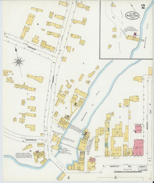 Sanborn Fire Insurance Map from Houlton, Aroostook County, Maine (1906), Sheet #0002 - Historic Sanborn Fire Insurance Map Print, vintage old map wall art, antique decor, genealogy gift, Maine Maine map