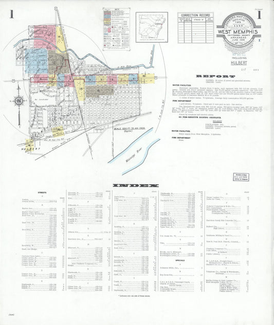 Sanborn Fire Insurance Map from West Memphis, Crittenden County, Arkansas (1949), Sheet #0001 - Historic Sanborn Fire Insurance Map Print, vintage old map wall art, antique decor, genealogy gift, Arkansas Arkansas map