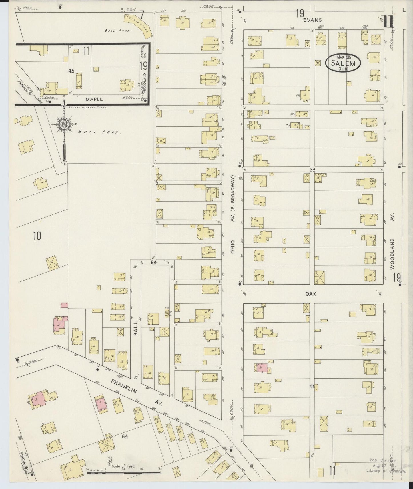Sanborn Fire Insurance Map from Salem, Columbiana County, Ohio (1915), Sheet #0011 - Complete Map Set gallery image, historic Sanborn map, vintage wall art, Ohio Ohio