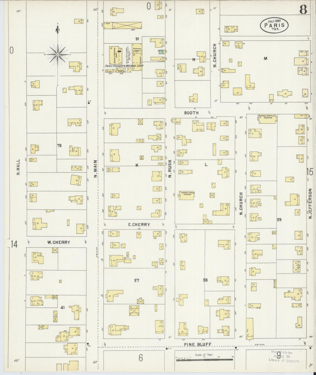 Sanborn Fire Insurance Map from Paris, Lamar County, Texas (1897), Sheet #0008 - Complete Map Set gallery image, historic Sanborn map, vintage wall art, Texas Texas