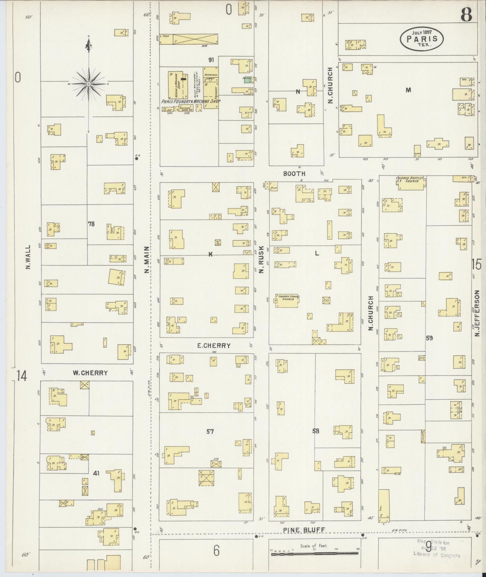 Sanborn Fire Insurance Map from Paris, Lamar County, Texas (1897), Sheet #0008 - Complete Map Set gallery image, historic Sanborn map, vintage wall art, Texas Texas