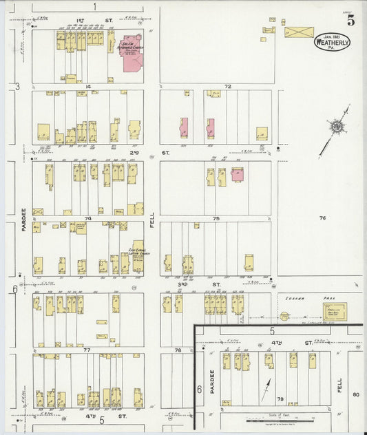 Sanborn Fire Insurance Map from Weatherly, Carbon County, Pennsylvania (1921), Sheet #0005 - Historic Sanborn Fire Insurance Map Print, vintage old map wall art, antique decor, genealogy gift, Pennsylvania Pennsylvania map