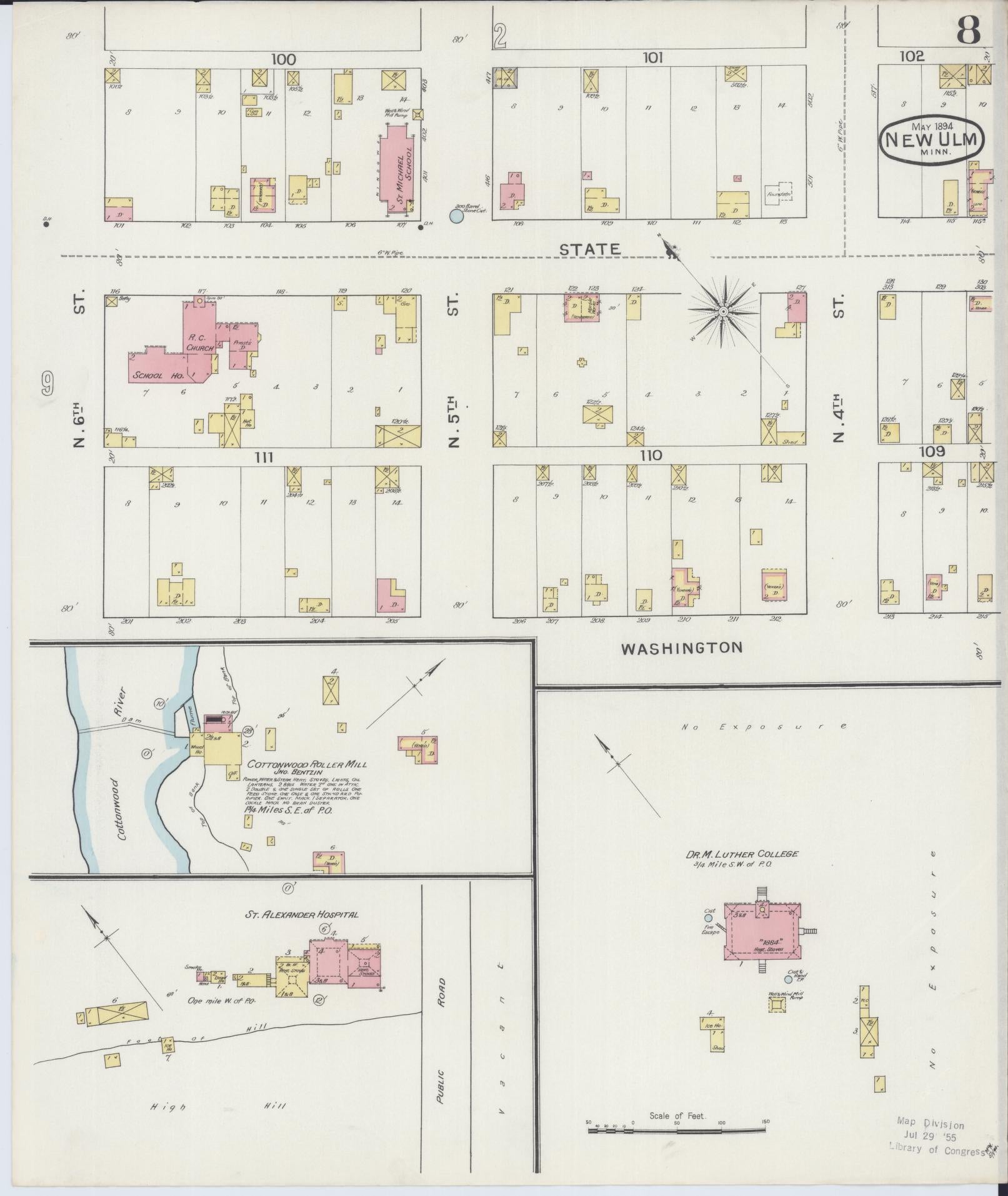 Sanborn Fire Insurance Map from New Ulm, Brown County, Minnesota (1894), Sheet #0008 - Complete Map Set gallery image, historic Sanborn map, vintage wall art, Minnesota Minnesota