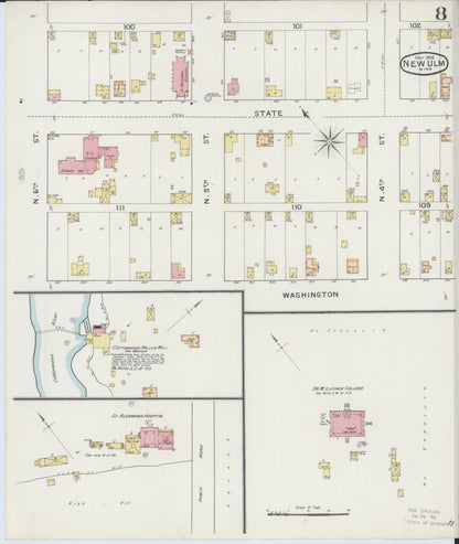 Sanborn Fire Insurance Map from New Ulm, Brown County, Minnesota (1894), Sheet #0008 - Complete Map Set gallery image, historic Sanborn map, vintage wall art, Minnesota Minnesota