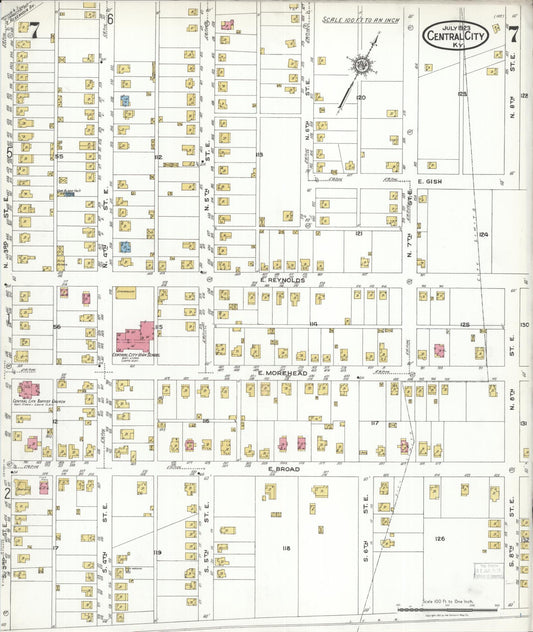 Sanborn Fire Insurance Map from Central City, Mublenberg County, Kentucky (1923), Sheet #0007 - Historic Sanborn Fire Insurance Map Print, vintage old map wall art, antique decor, genealogy gift, Kentucky Kentucky map