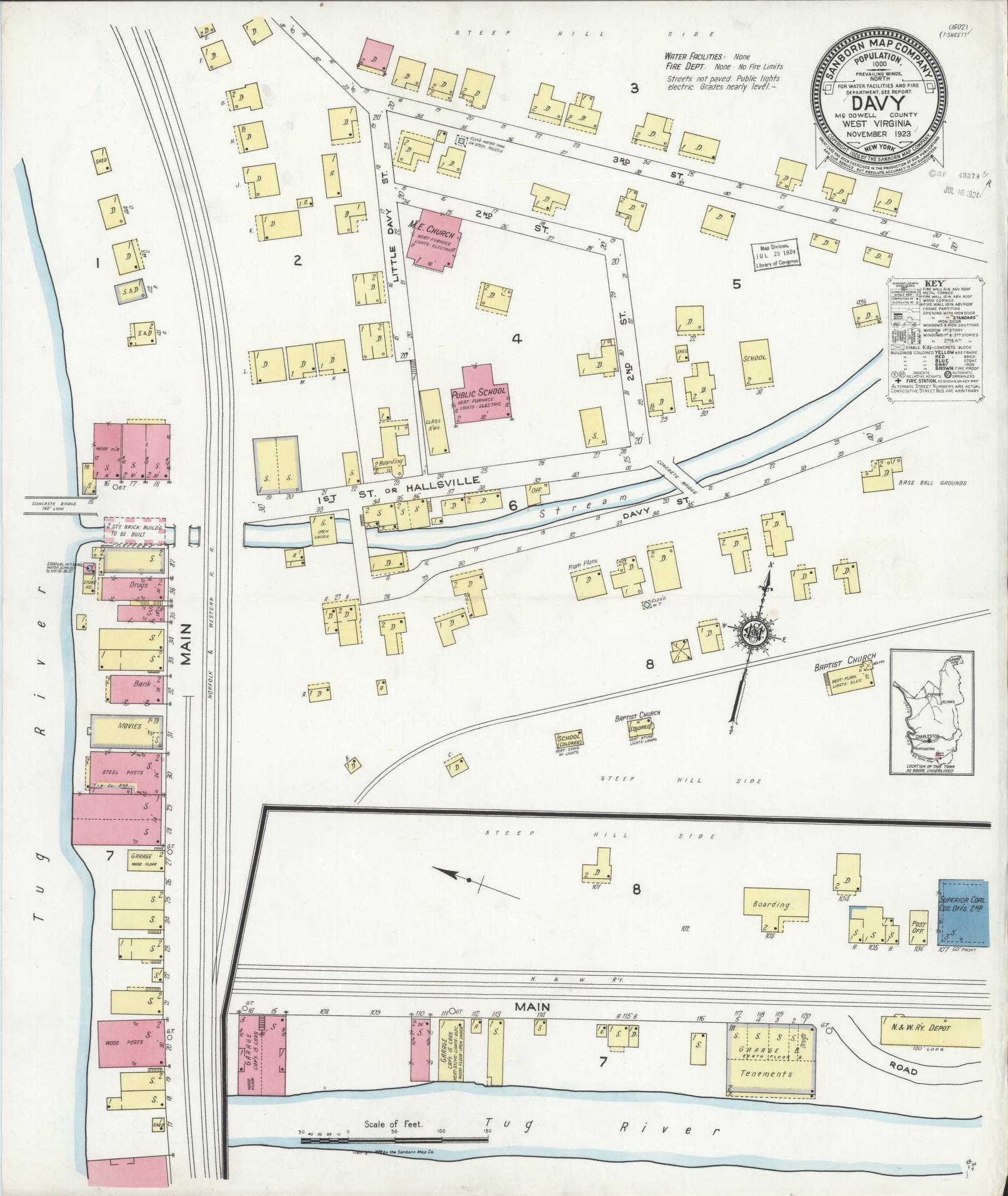 Sanborn Fire Insurance Map from Davy, Mcdowell County, West Virginia. (1923) – Historic Sanborn Fire Insurance Map Print
