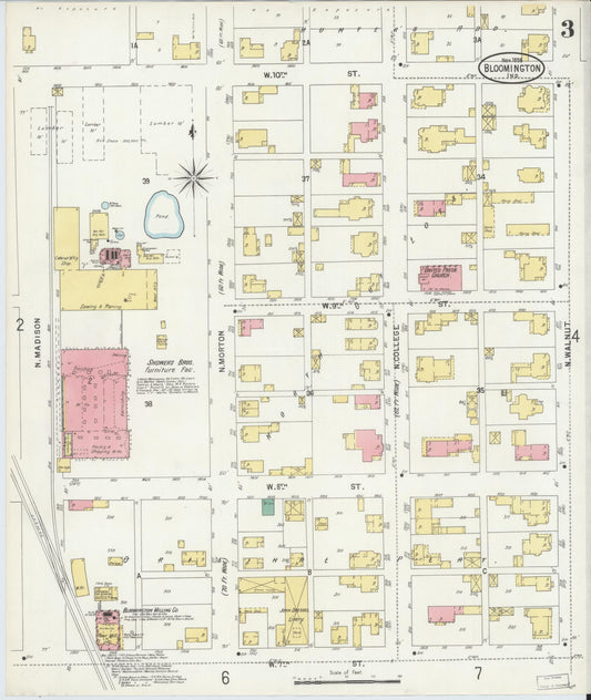 Sanborn Fire Insurance Map from Bloomington, Monroe County, Indiana (1898), Sheet #0003 - Historic Sanborn Fire Insurance Map Print, vintage old map wall art, antique decor, genealogy gift, Indiana Indiana map