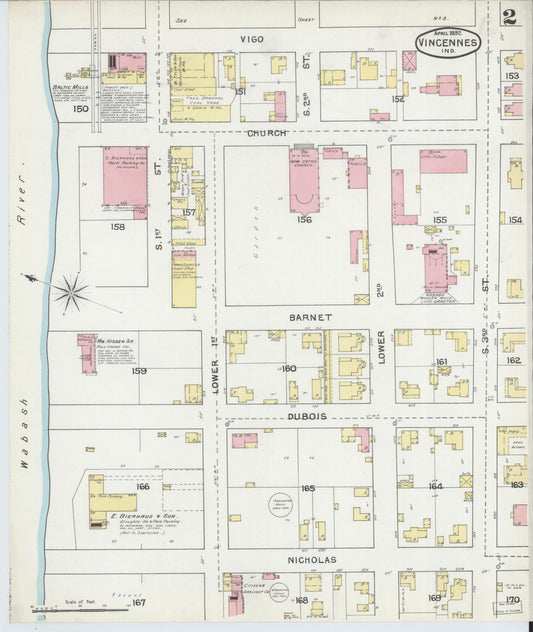 Sanborn Fire Insurance Map from Vincennes, Knox County, Indiana (1892), Sheet #0002 - Historic Sanborn Fire Insurance Map Print, vintage old map wall art, antique decor, genealogy gift, Indiana Indiana map
