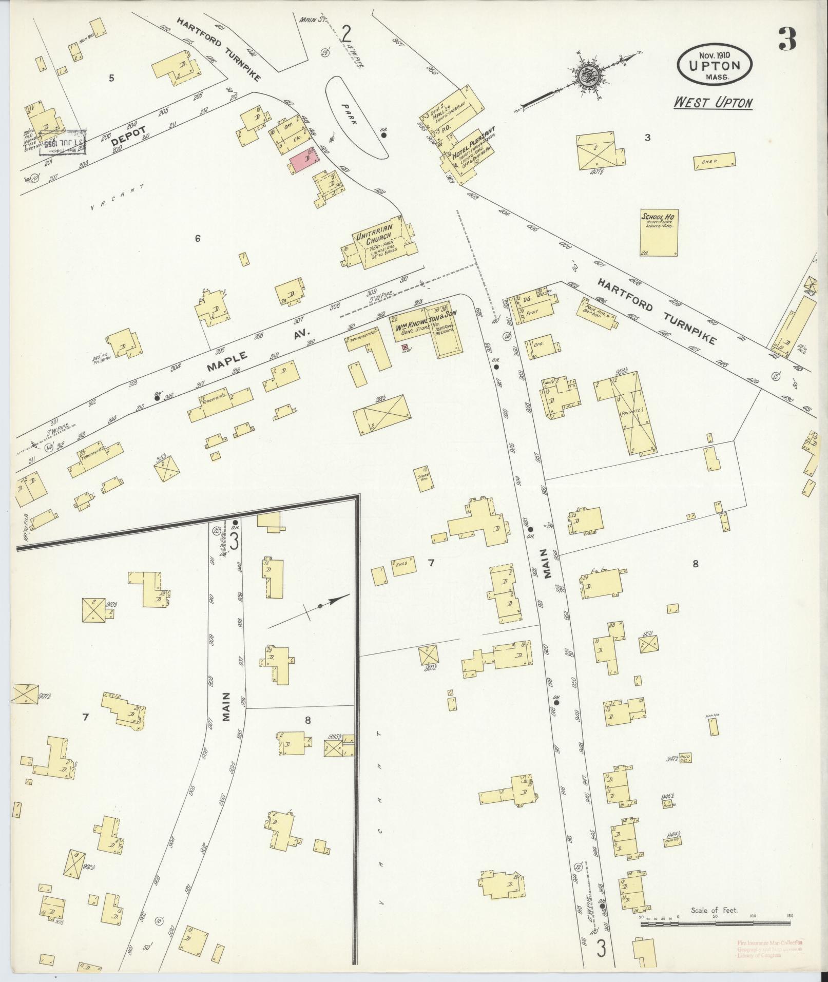Sanborn Fire Insurance Map from Upton, Worcester County, Massachusetts (1910), Sheet #0003 - Complete Map Set gallery image, historic Sanborn map, vintage wall art, Massachusetts Massachusetts