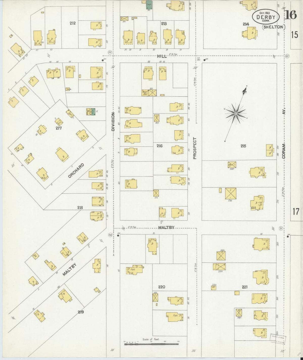 Sanborn Fire Insurance Map from Derby, New Haven County, Connecticut (1901), Sheet #0016 - Complete Map Set gallery image, historic Sanborn map, vintage wall art, Connecticut Connecticut