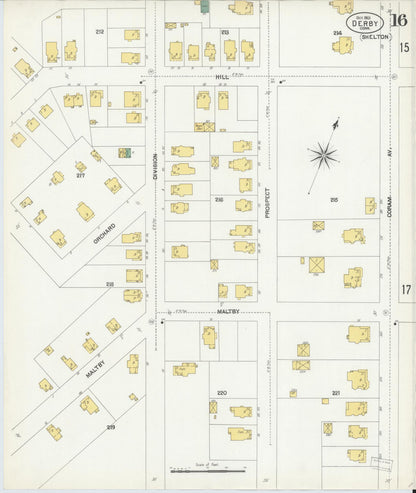 Sanborn Fire Insurance Map from Derby, New Haven County, Connecticut (1901), Sheet #0016 - Complete Map Set gallery image, historic Sanborn map, vintage wall art, Connecticut Connecticut