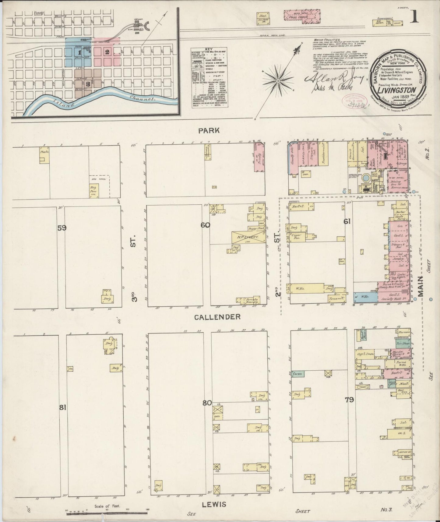 Sanborn Fire Insurance Map from Livingston, Park County, Montana (1889), Sheet #0001 - Historic Sanborn Fire Insurance Map Print, vintage old map wall art, antique decor, genealogy gift, Montana Montana map