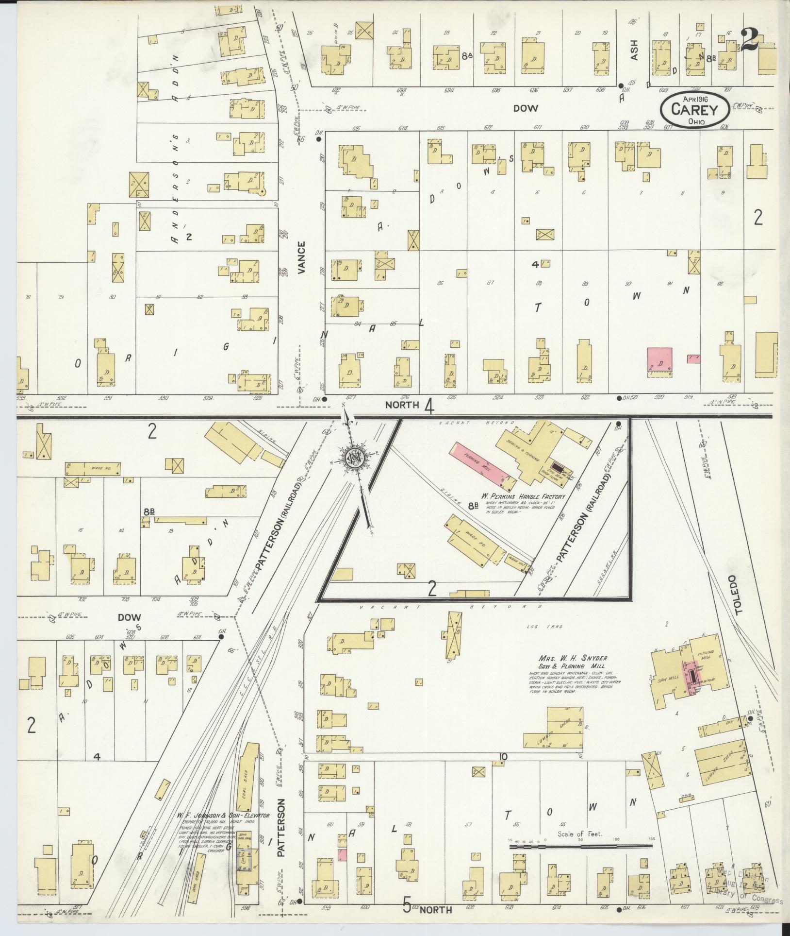 Sanborn Fire Insurance Map from Carey, Wyandot County, Ohio (1916), Sheet #0002 - Historic Sanborn Fire Insurance Map Print, vintage old map wall art, antique decor, genealogy gift, Ohio Ohio map